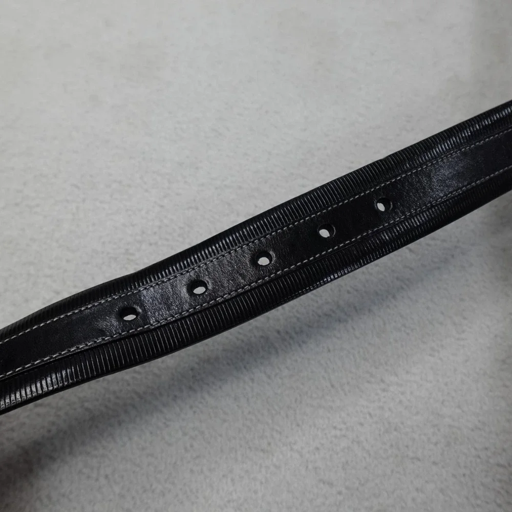 Mezlan Leather Belt Mens 40 Black Embossed Silver Buckle Designer Spain